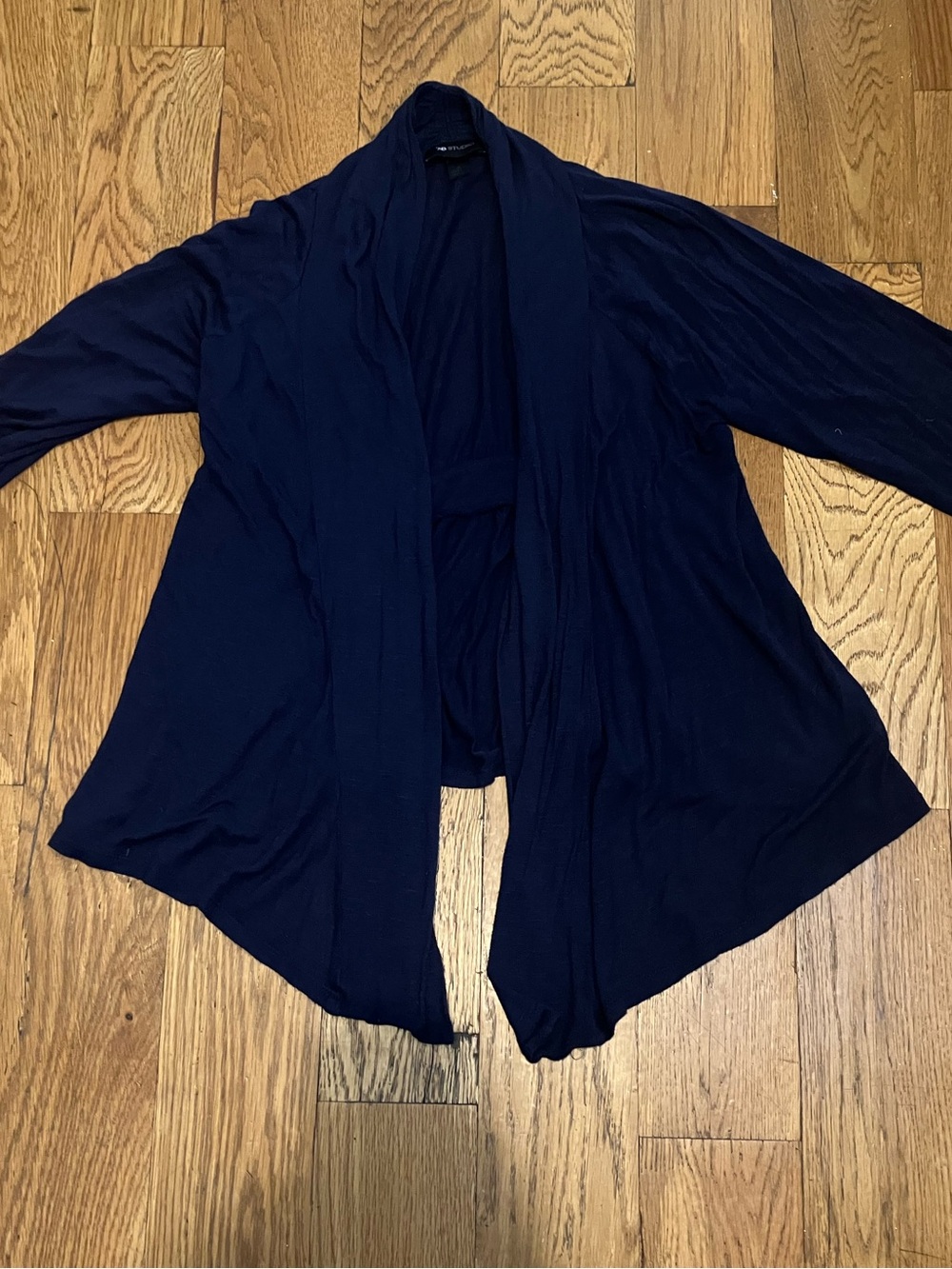 AB Studio Cardigan Top Shirt Women's S Small Navy Blue Rayon Draped Baggy